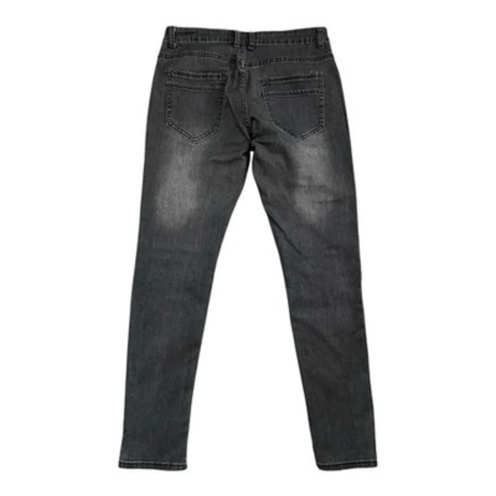 Men's Black Distressed Moto Biker Skinny Jeans Faded Paneled Slim Fit Sz M Good+